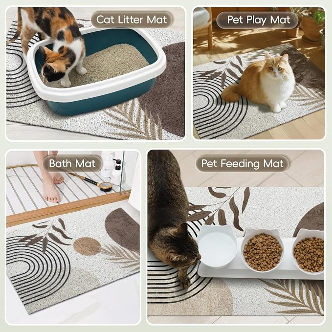 Cat Litter Mat Litter Trapping Mat, 24"x15" Waterproof Urine Proof Litter Box Mat Catcher Mat Non-Slip Washable for Kitty Kitten, Brown