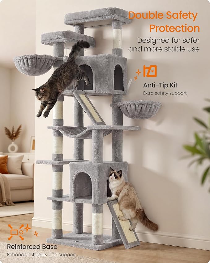 Feandrea Large Cat Tree, 81.1" Tall Sturdy Cat Tower for Indoor, Dove Gray | Sturdy Tall Climbing Tower, Multi-Level Condo for Indoor Cats, Dove Gray, CLAWFY Collection UPCT021G101