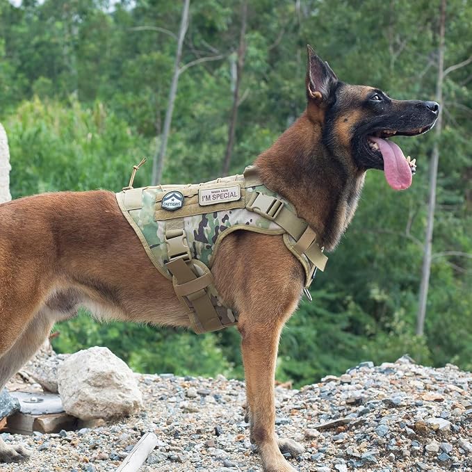 OneTigris Tactical Dog Harness Vest,No-Pull Service Dog Vest with Hook & Loop Panels,Adjustable Dog Vest Harness for Walking Hiking Training(CamoColor,XS)