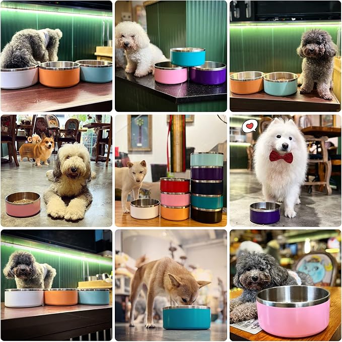 IKITCHEN Dog Bowl for Food and Water, 64 Oz Stainless Steel Pet Feeding Bowl, Durable Non-Skid Double Wall Insulated Heavy Duty with Rubber Bottom for Medium Large Dogs (64 Ounces/8 Cup, MintGreen)