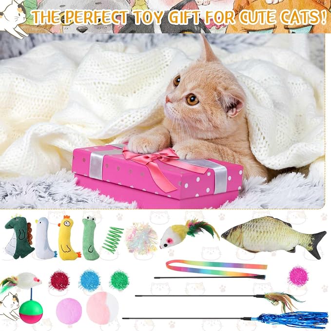 Shappy 150 Pcs Cat Toys for Indoor Cats Bulk, Kitten Toys Pack, Variety Interactive Gift Including Mice Interactive Silent Ball Spring Crinkle Balls Gift for Kitty Kitten Cat