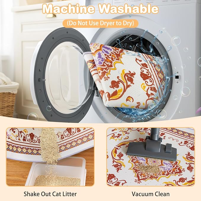 Washable Cat Litter Mat 48"x36" Waterproof Trapping Pad | Kitty Litter Box Mat Featuring A Non-Slip Base And Decorative Design To Trap Scatter For Home Floor Protection