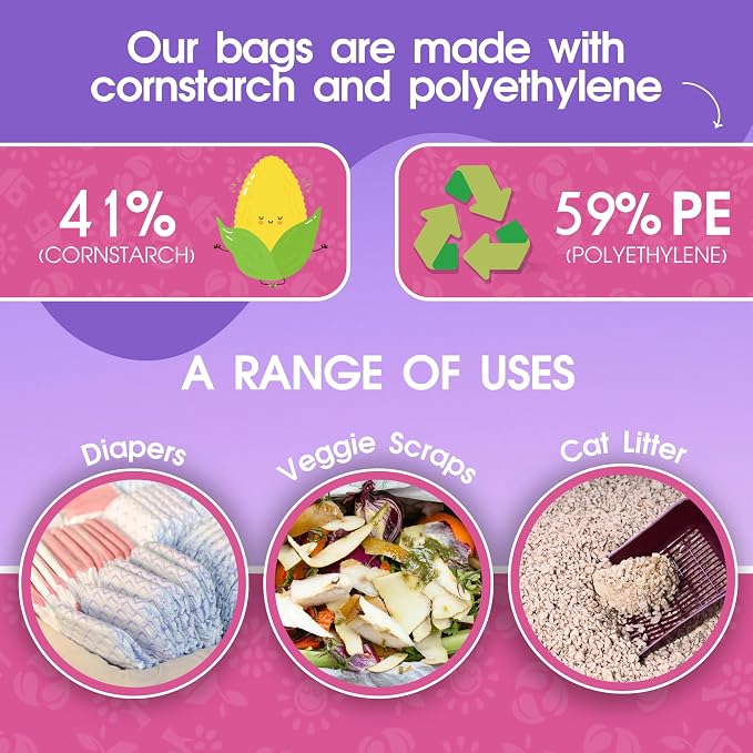 Pet N Pet 270 Counts Lavender Scented, Colorful Poop Bags for Dogs, 41% Plant Based & 59% PE Dog Poop Bags Rolls, Extra Thick Dog Waste Bag, Doggy Bag