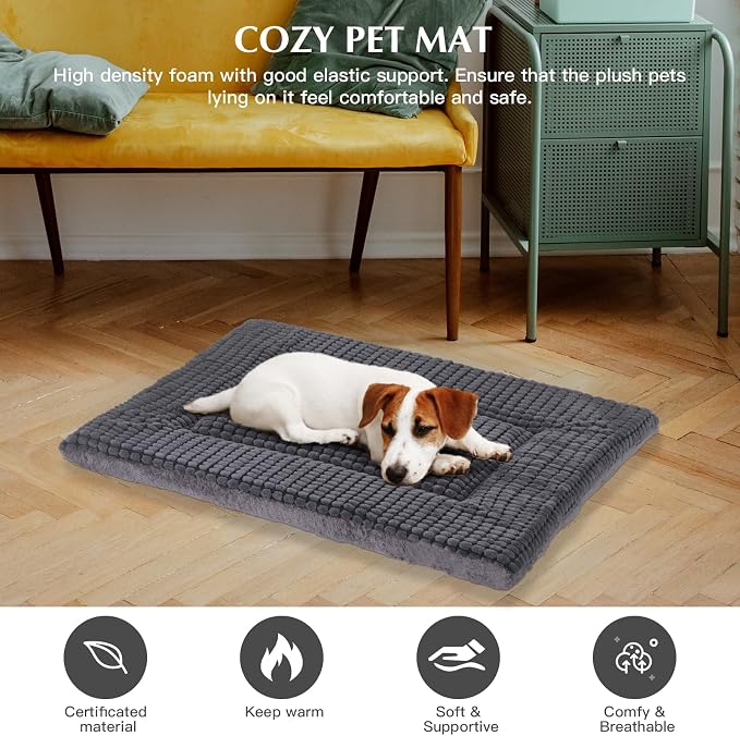 BVAGSS Reversible Dog Crate Pad, Memory Foam Pet Bed Mat, Soft Warm Machine Washable Sleeping Kennel Mattress for Small Medium Dogs XH079 (21''x13''x1.6'',Light Grey)