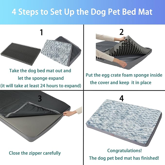 Orthopedic Rose Plush Cover Dog Bed,Small M Sized Dog 30''X20''x3'' Soft Waterproof Egg Foam Pet Crate Beds Mat or Kennel Pads with Removable Washable Cover,Non-Slip Bottom,Grey