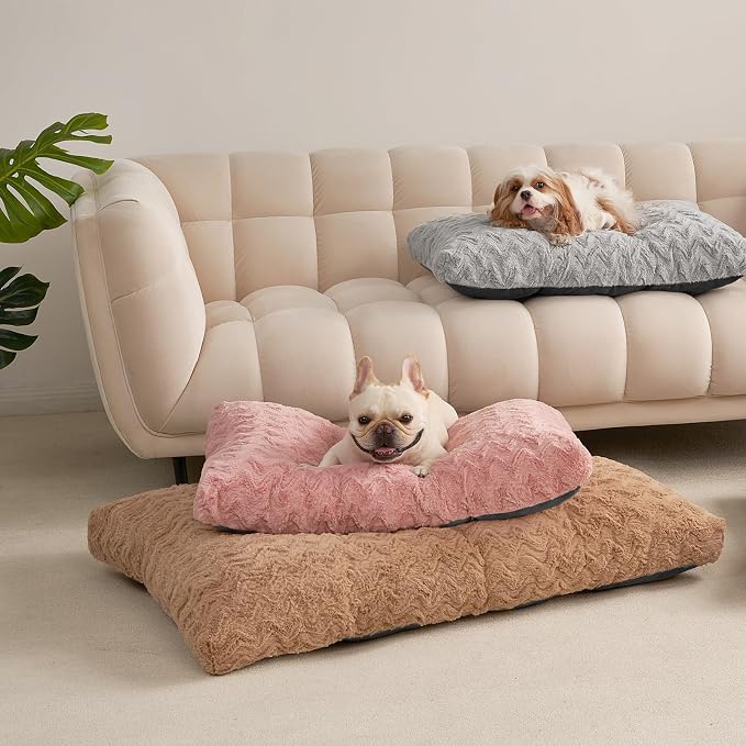 EHEYCIGA Washable Dog Bed for Crate 36x27 Inch, Anti-Slip L Plus Kennel Pad for Dogs Up to 55 lbs, Plush and Comfy Pet Sleeping Mat, Pink