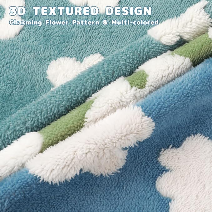Luciphia Waterproof Pet Blanket for Medium Large Dogs Washable Fluffy Thick Jacquard Shag Fleece Warm Sherpa 3D Textured Flower Print for Cats Puppy Couch Protection (Blue Cloud,40x28 inches)