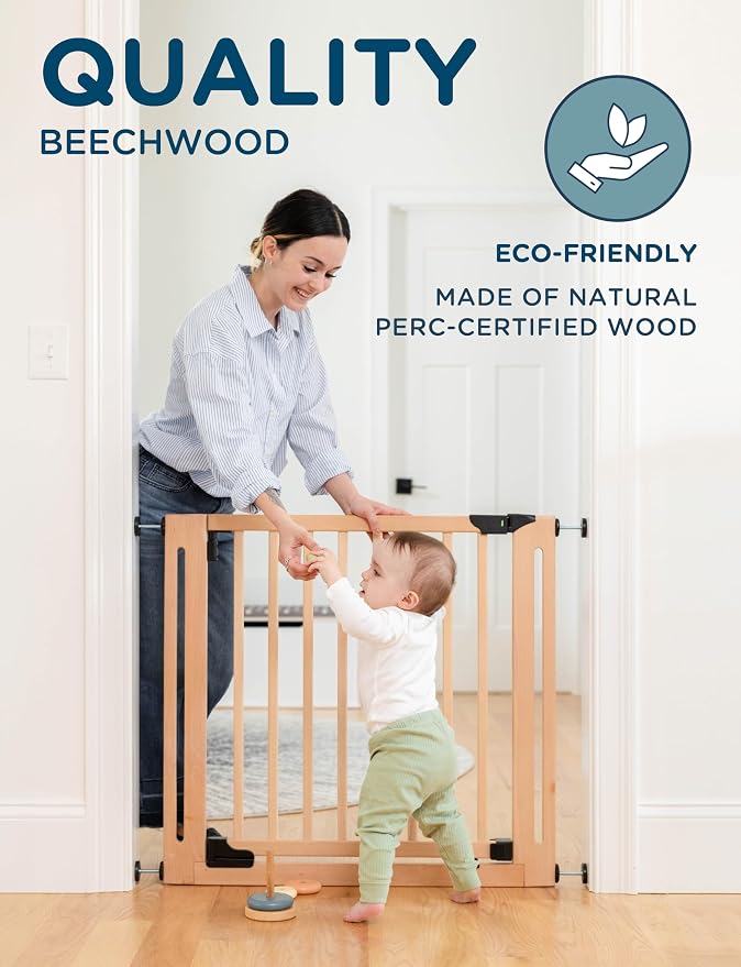 Baby Delight SizeWise™ Wood Pressure Mounted Safety Gate 27.6"-31.5" | Extra-Wide Passage | Auto-Close Two-Way Opening | Easy Installation | PEFC Certified Beech Wood (28.7" Passage)