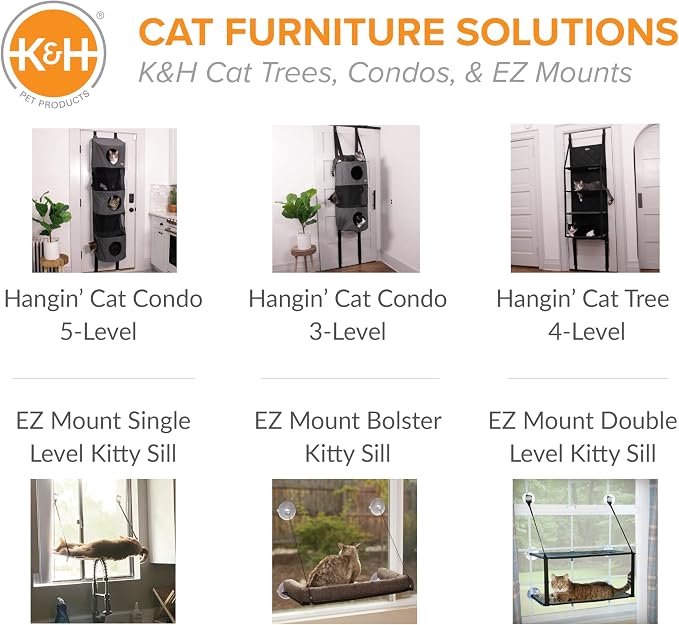 K&H Cat Window Perch, EZ Mount Kitty Sill - Fits 27in Wx23in H Glass Spaces | Sturdy Cat Window Hammock Bed, Steel Frame, Sturdy Suction Cups, Washable Shelf Cover, Foldable, 23x12in, Gray