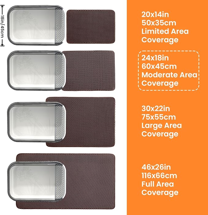 Cat Litter Mat, Double Layer Honeycomb Litter Box Mat | 24x18”, Efficient Litter Trapping, Easy to Clean, Waterproof, Non-Slip, Soft on Paws, Scratch Resistant, Brown, Large