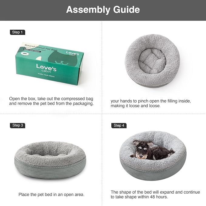 Love's cabin Round Donut Cat and Dog Cushion Bed, 24in Pet Bed for Small or Medium Dogs, Anti-Slip & Water-Resistant Bottom, Soft Durable Fabric Pet Beds, Washable Calming Cat Bed Pure Gray
