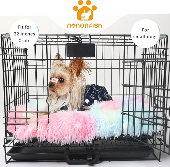 nononfish Dog Crate Bed for Small Dogs Washable Orthopedic Flat for Inside Crate Cages Kennel House Sofa Plush Comfy Sleeping, Rainbow 22"x13"