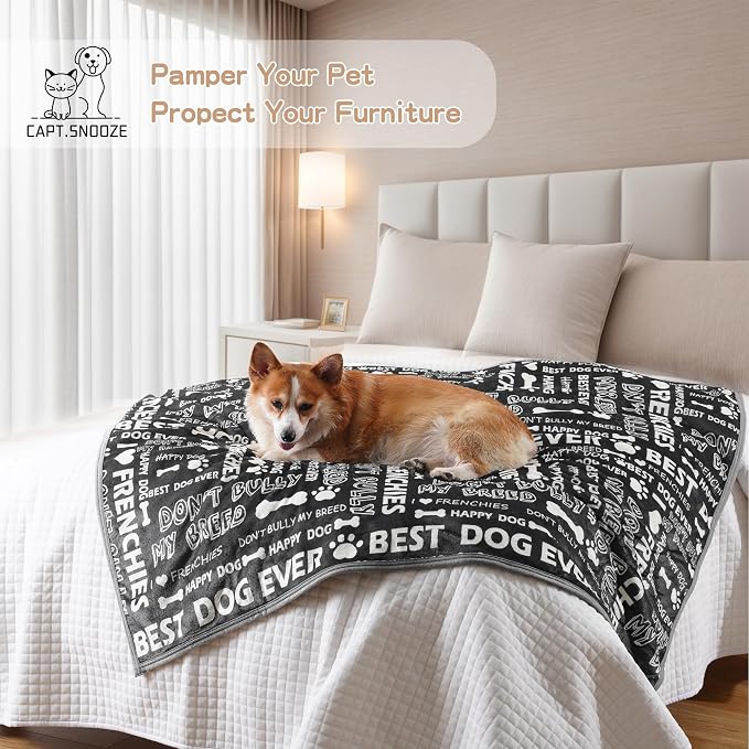 Waterproof Dog Blankets Pet Blanket 60"x80", Soft Fluffy Sofa Car Bed Protector, Reversible Sherpa Fleece Dog Blanket for Large Dogs(Letters)