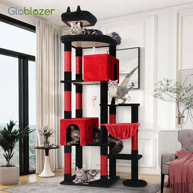 Globlazer Gothic Giant Cat Tree for Indoor Large Cat, 83in, F83, Blood-Goth | XXL Cat Tower with 9 Scratching Posts for 20lb+ Heavy Duty Large Adult Cats