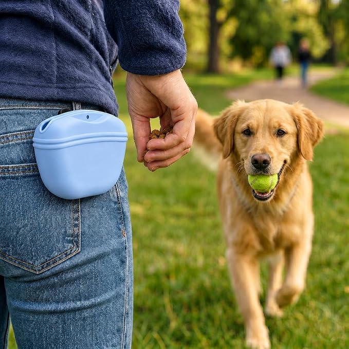 Dog Treat Pouch for Training, Silicone Dog Treat Bag with Strong Clip, Hands-Free Puppy Training Treat Holder, Portable Pet Snack Pouch for Walking, Agility, Obedience Training & Outdoor Use