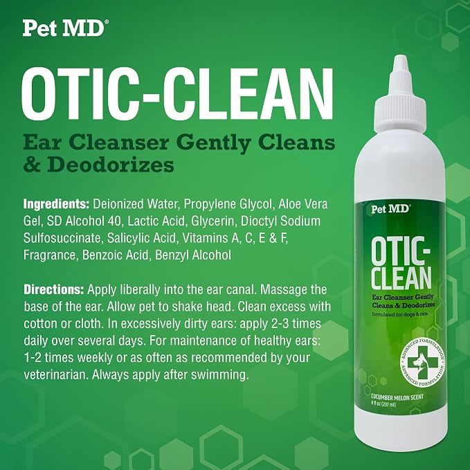 Pet MD Otic Ear Solution for Dogs & Cats - Cucumber Melon Scent - 8oz | Dog and Cat Ear Cleaner to Help Reduce Wax & Build Up - Cleans and Deodorizes by Flushing Debris