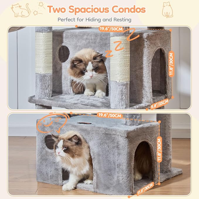 Taoqimiao 76.8in Cat Tree, Heavy Duty Tall Cat Tower for Large Cats F40W | Easy Climbing, Extra Large Sturdy Base, Multi-level Tower, 7 Scratching Posts, Large Hammock, 2 Houses, 2 Perches