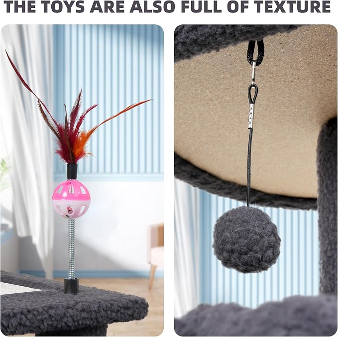 YUNIQUE Cat Tree with Cat Condo Scratch Posts Scratch Tablet and Big Hammock, (60.2‘’ Grey)