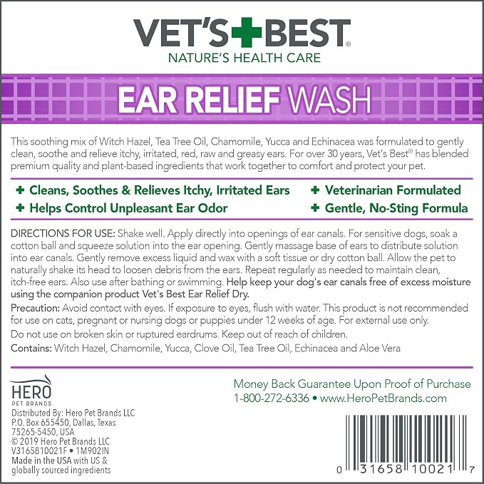 Vet's Best Dog Ear Relief Wash with Aloe, Chamomile & Tea Tree Oil, 4 oz