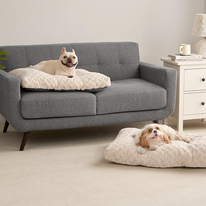 EHEYCIGA Washable Dog Bed for Crate 44x32 Inch, Anti-Slip XL Plus Kennel Pad for Extra Large Dogs Up to 85 lbs, Plush and Comfy Pet Sleeping Mat, Beige