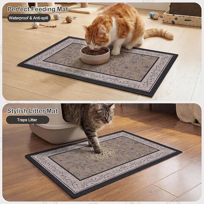 Glittme Cat Litter Mat, 33"x22" Non-Slip Washable Trapping Mat for Cats | Litter Trapping Mat With Thick PVC Coil To Catch Scatter, Soft On Paws And Waterproof Bottom To Protect Floors