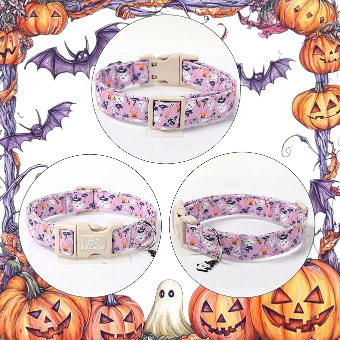 Halloween Dog Collar Cute Wizard Ghost Puppy Collar - Light Comfortable Adjustable Pet Collars for Small Medium Large Girl Boy Dogs XS