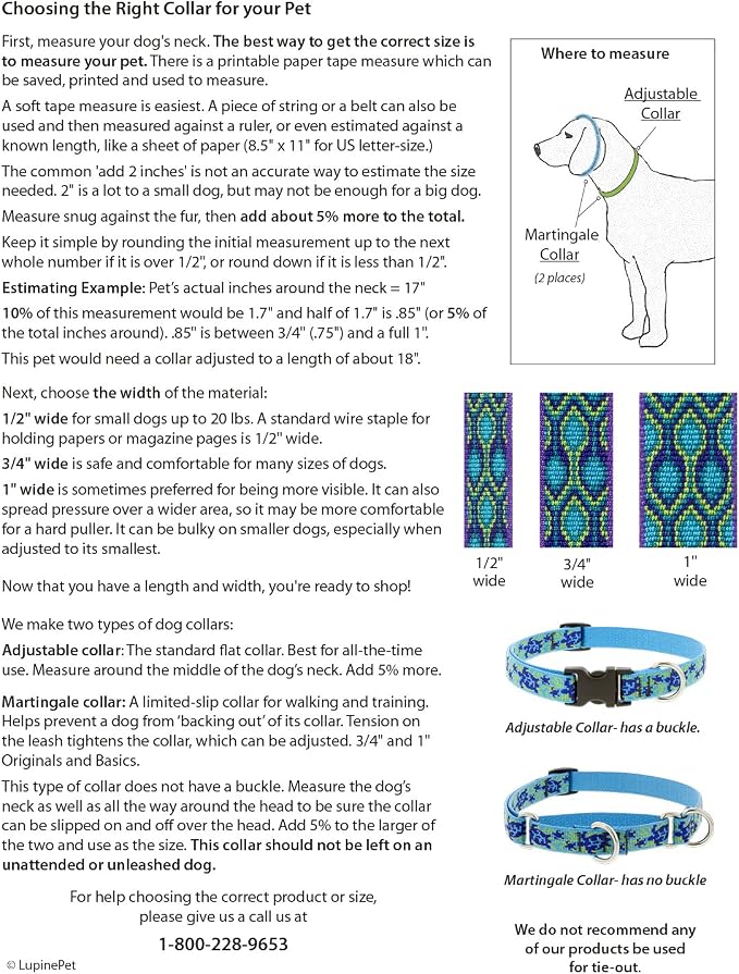 Medium Dog Collar by Lupine 1" Wide Ripple Creek Design adjusts from 12" to 20"
