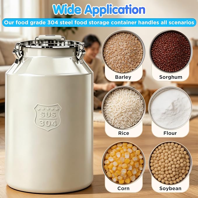 Large 304 Metal Dog Food Storage Container 48LB /45 Qt, Stainless Steel Airtight Pet Food Containers with Lid & Scoop, Pet Food Bin for Dogs, Cats and Dry Food Storage Keep Fresh