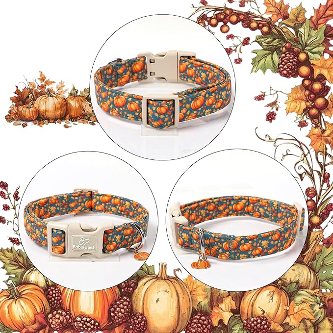 Fall Dog Collar Cute Autumn Pumpkin Puppy Collar - Light Comfortable Adjustable Pet Collars for Small Medium Large Girl Boy Dogs L