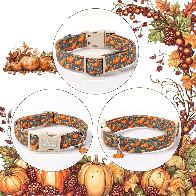 Fall Dog Collar Cute Autumn Pumpkin Puppy Collar - Light Comfortable Adjustable Pet Collars for Small Medium Large Girl Boy Dogs S