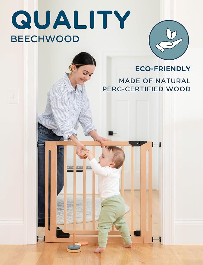 Baby Delight SizeWise™ Wood Pressure Mounted Safety Gate 34.25"-38.18" | Extra-Wide Passage | Auto-Close Two-Way Opening | Easy Installation | PEFC Certified Beech Wood (28.7" Passage)