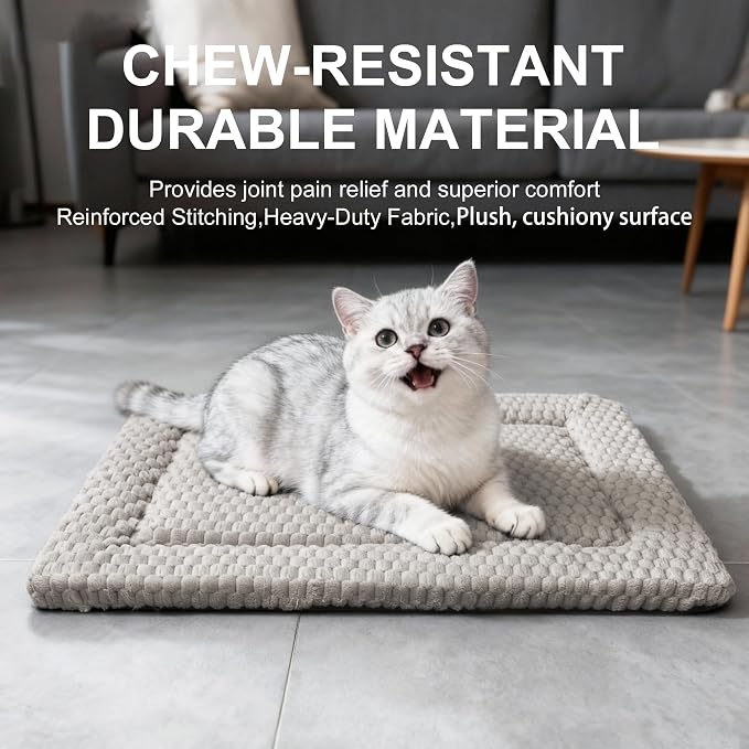 Dog Bed Mat - Dog Crate Pad - Reversible Mat for Pet Comfort - Soft Bed Crate Pads for All Seasons - Durable, Machine Washable Mat for Crates, Travel, and Home (Light Gray, 18" L*14" W*1.5" Th)
