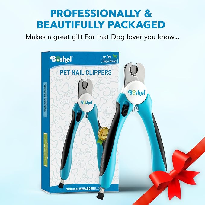 Boshel Large Dog Nail Clippers with Safety Guard to Avoid Over-Cutting Nails and Free Nail File, Razor Sharp Blades, Professional at Home Grooming