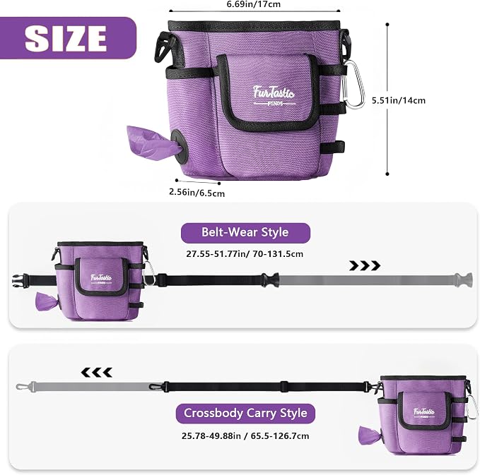 Dog Treat Pouch with Magnetic Closure for Pet Training | 3-Way Wear Treat Bag, 900D Waterproof Fabric, 4 Storage Spaces for Walking, Hiking, Agility, Training & Daily Rewards