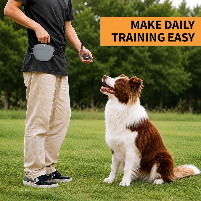 Silicone Dog Treat Pouch with Training Clicker | Upgraded Magnetic Closure, 1.6 Cup Capacity, Food-Grade Silicone, Easy Cleaning, Adjustable Belt for Training and Walking
