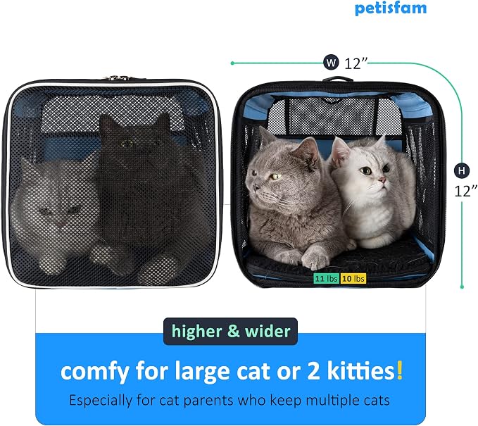 Soft Pet Carrier for Large and Medium Cats, 2 Kitties, Small Dogs. Easy to Get Cat in, Great for Cats that Don't Like Carriers (Blue)