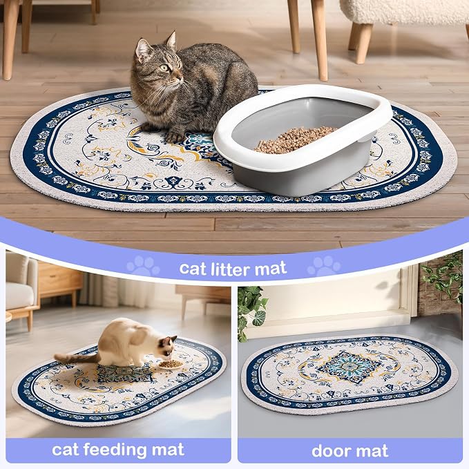 Bienbee Cat Litter Mat, 24" x 15" Dense Trapping Mesh for Litter Boxes | Litter Box Mat with PVC Mesh, Waterproof &Urineproof, Non-Slip Grip, Soft On Kitty Paws and Easy to Clean to Protect Floor