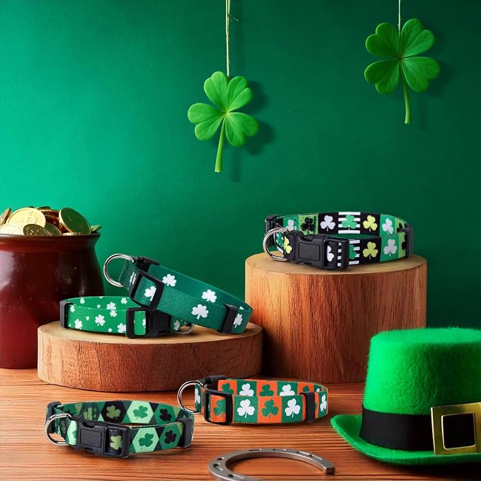 Native Pup St Patricks Dog Collar- Saint Patrick Green Shamrock Pet Collars- St. Patrick’s Lucky Irish- Adjustable for Small, Medium, Large Breeds (Patterned Shamrock, Medium)