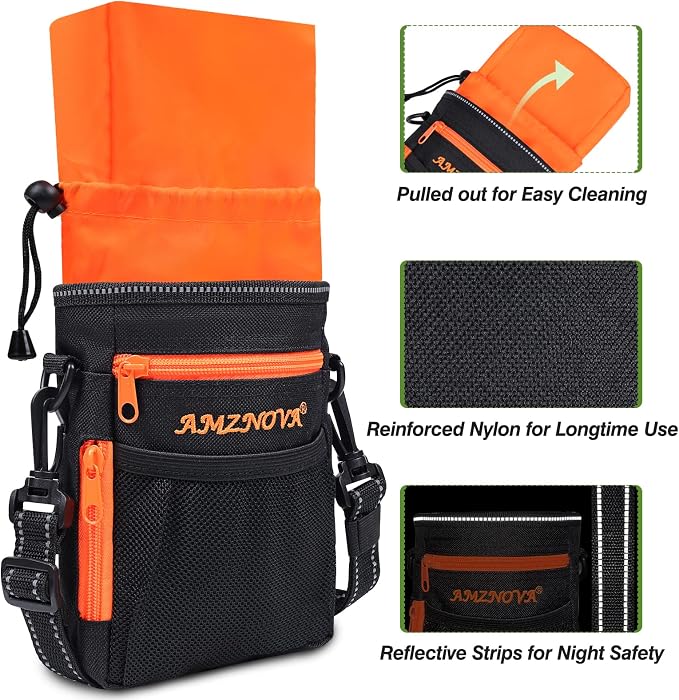AMZNOVA Dog Treat Pouch Treatnow Dog Treat Bag, 6 Cups, Black | Training Pouch with Waist Belt & Clicker for Training & Walking, Waist Clip On Snack Fanny Pack for Pet