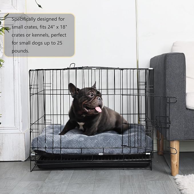 24 Inch Dog Crate Bed for Small Dogs, Washable Dog Crate Pad for Dog Cages, Soft Jacquard Flannel Kennel Mat with Anti-Slip Bottom, Fluffy Crate Mat for Puppies and Small Dogs,Dark Grey