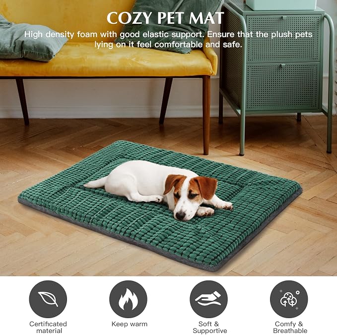 BVAGSS Reversible Dog Crate Pad, Memory Foam Pet Bed Mat, Soft Warm Machine Washable Sleeping Kennel Mattress for Small Medium Dogs XH079 (24''x18''x1.6'',Green)