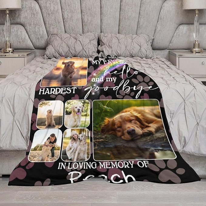 Artsadd Personalized Dog Photo Blanket, Custom Dog Memorial Throw Blanket, 60"x80", Black, Fleece, Throw Blanket, Pet Memorial Products, 1 Count