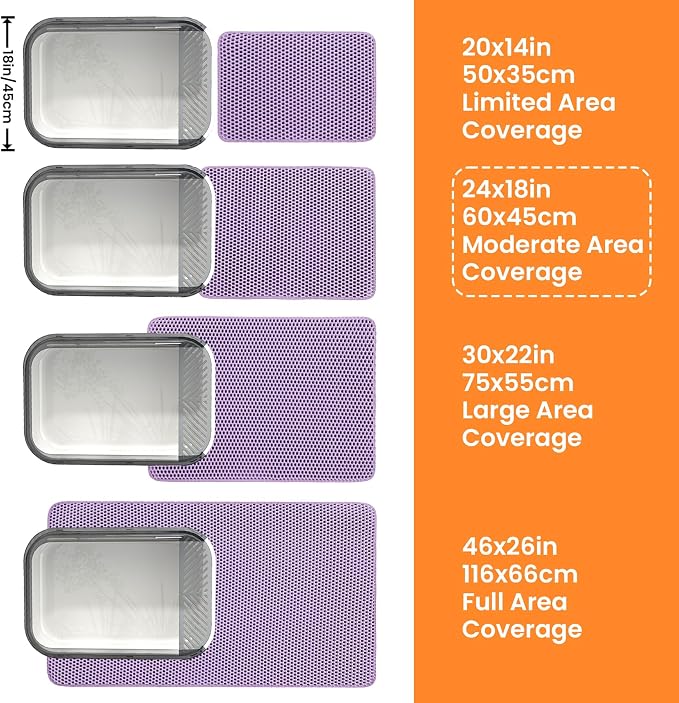 Cat Litter Mat, Double Layer Honeycomb Litter Box Mat | 24x18”, Efficient Litter Trapping, Easy to Clean, Waterproof, Non-Slip, Soft on Paws, Scratch Resistant, Purple, Large