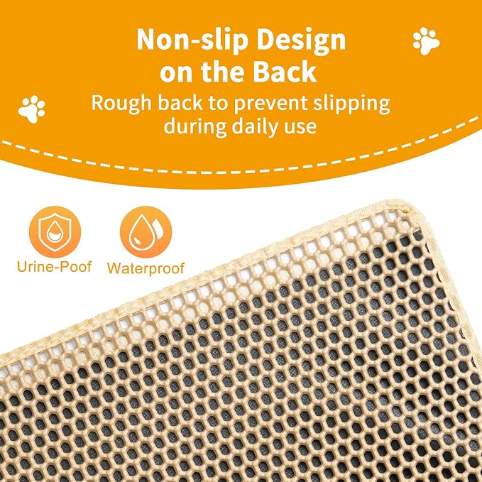 Cat Litter Mats Litter Trapping Mat, 25''x16'' Cat Litterbox Mat for Floor, 2 Layer Honeycomb Pet Litterbox Matt Catcher Rug, Waterproof Urine Proof, Non-Slip, Soft, Clean Easily, Small