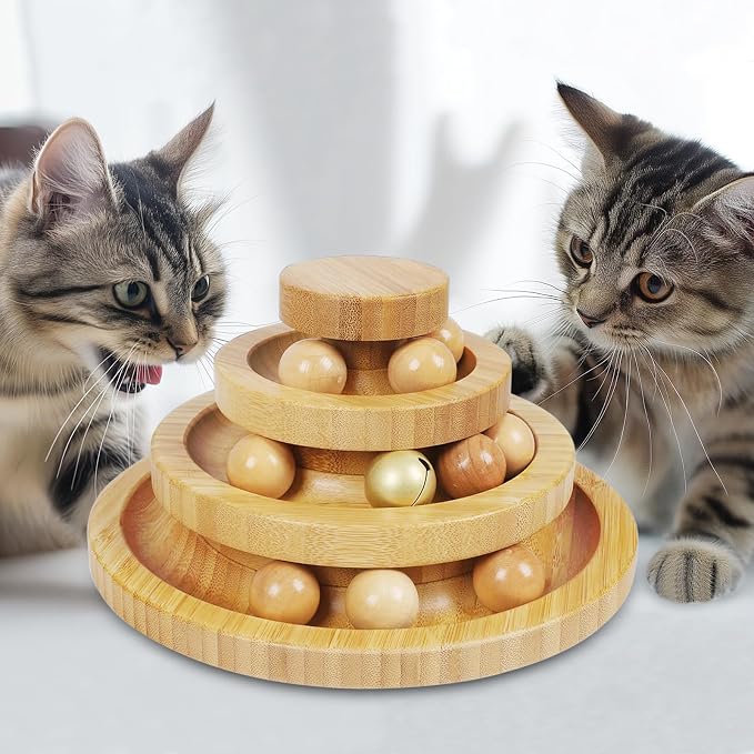 DoogCat Cat Ball Track - 3-Level Cat Ball Tower with 9 Removable Balls for Interactive Play and Mental, Physical Exercise - Large Size