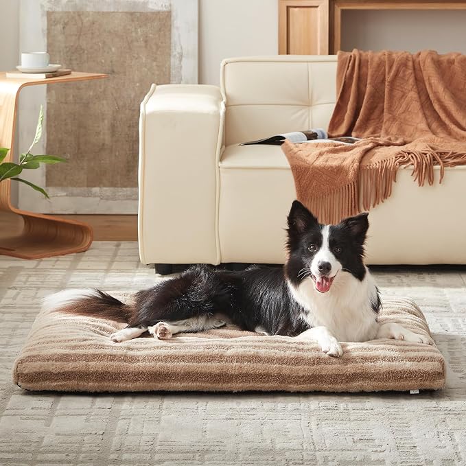 FURTIME Washable Dog Bed Medium Size Dogs, Deluxe Dog Crate Beds | Comfy Fluffy Kennel Pad Anti-Slip Pet Sleeping Mat, Machine Washable Dogs Pillow, 29"x21"x3", Brown