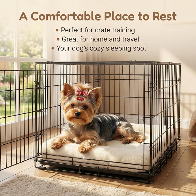 Dog Crate Bed 22x13,Washable Dog Crate Pad for Medium Dogs,Soft Kennel Bed Mattress with Non Slip Bottom,Beige
