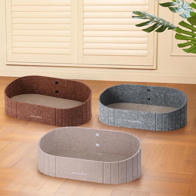 FUKUMARU Cat Scratcher, 24 Inch Sofa Shape Cat Scratching Bed, Reversible Detachable Cats Scratching Board, Round Cats Scratch Pads Refill Indoor, Beige