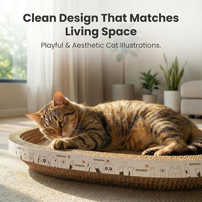3 Pack Oval Cardboard Cat Scratcher & Lounger Bed, High-Density Cat Scratching Board & Lounge Bed, Ergonomic Scratch Pads for Indoor Cats Claws Care, Furniture Couch Protector from Cat Claws