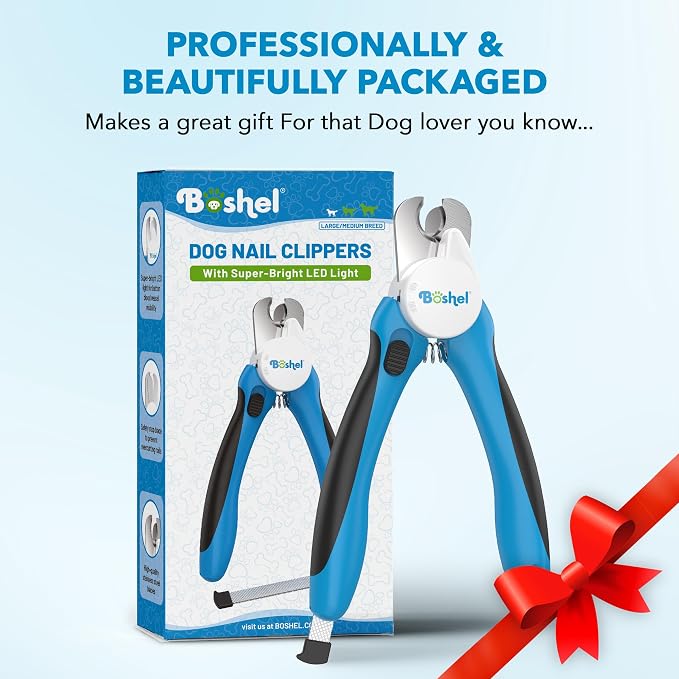 Boshel LED Large Dog Nail Clippers with Quick Sensor, Light, and Safety Guard, Pet's Sharp Toenail Cutter and File